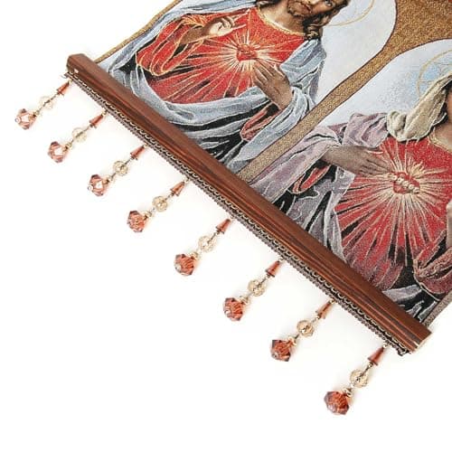 HZMAN Retro Handmade Jesus and Virgin Mary Wall Art Decor - Sacred Heart Aesthetic for Living Room or Bedroom, Framed 16x12.5 Inch