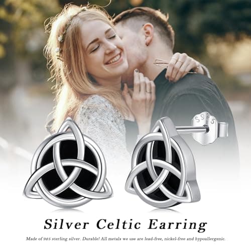 Twoowl Black Onyx Celtic Viking Earrings 925 Sterling Silver Jewelry