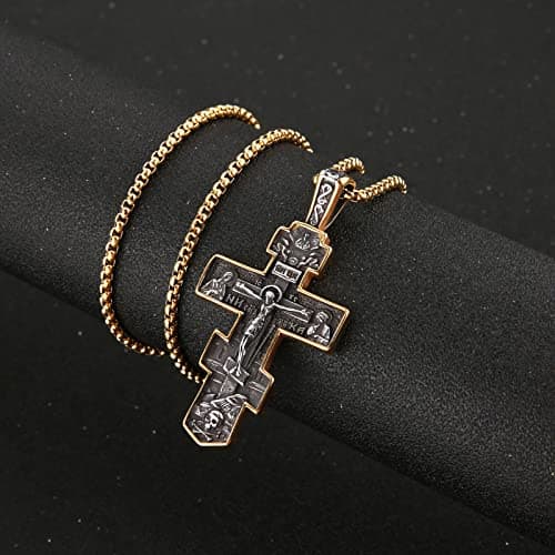 HZMAN Orthodox Cross Necklace for Men and Women - Retro Jesus Crucifix Pendant