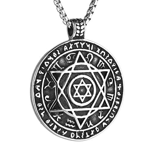 Stainless steel Talisman Seal Solomon Star Pendant Necklace - 12 Constellations