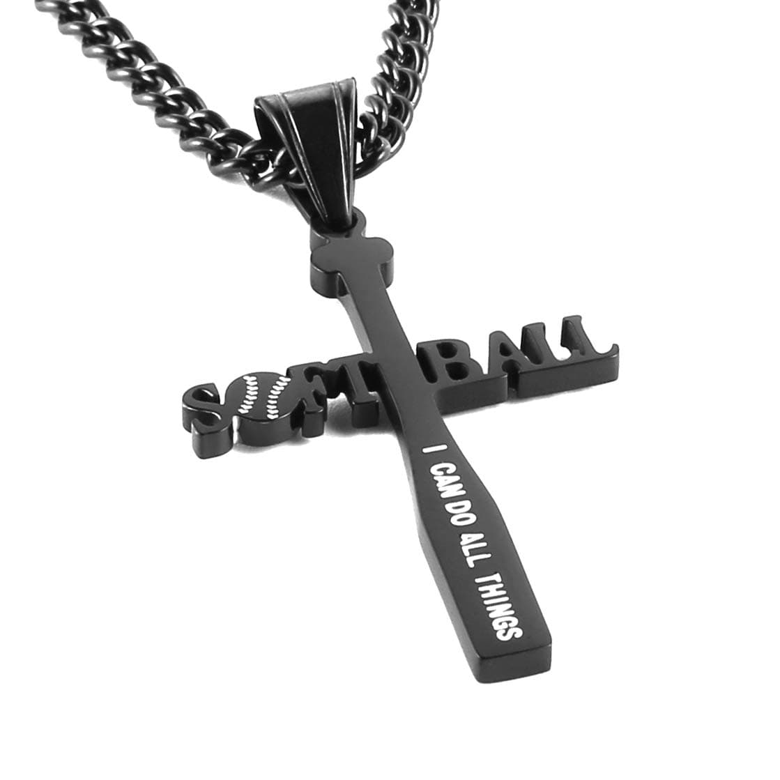 HZMAN Softball Bat Cross Pendant, I CAN DO ALL THINGS STRENGTH Bible Verse Necklace