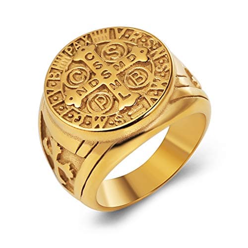 St Benedict Exorcism Ring Stainless Steel Cross Demon Protection