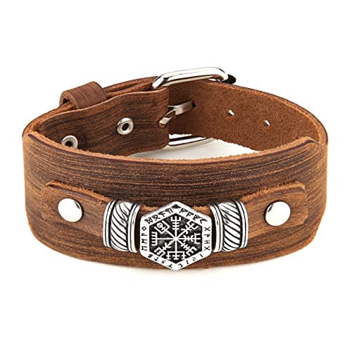 HZMAN Leather Braided Viking Bracelets for Men - Biker Vintage Talisman Jewelry Gift