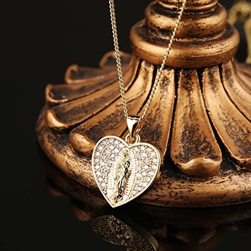 Virgin Mary Necklace for Women with Zirconia Halo