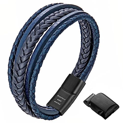 Murtoo Mens Multi-Layer Cowhide Leather Bracelet with Clasp