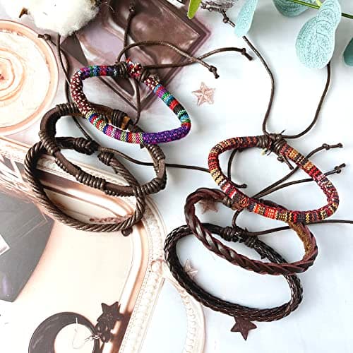 JEWPARK Woven Ethnic Braided Leather Bracelets Set for Men & Women