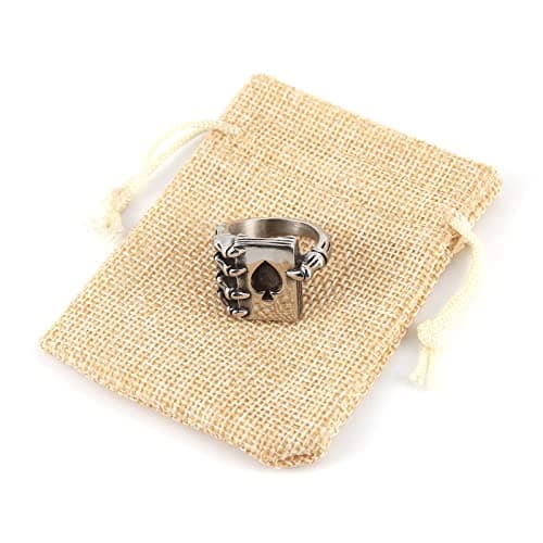 Stainless Steel Gothic Skull Hand Claw Poker Playing Card Ace of Spades Ring for Men and Women, Size 8-13