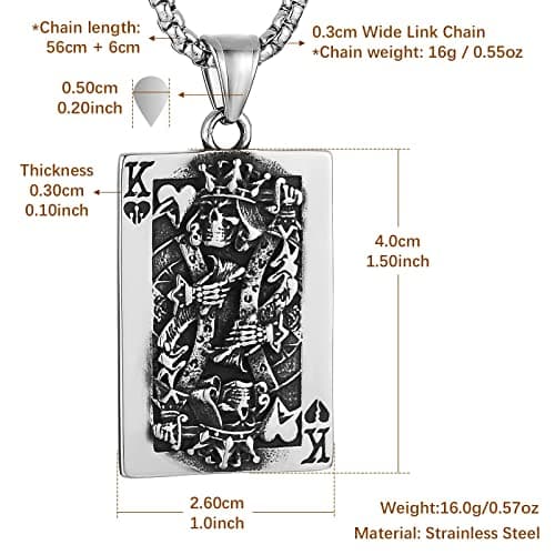 HZMAN Gothic Retro Skull Playing Card Stainless Steel Pendant Necklace