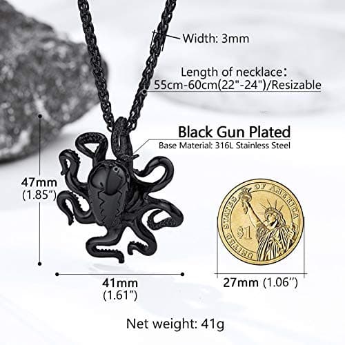 ProSteel Punk Rock Stainless Steel Shark Necklace, Black/Gold/Silver, Adjustable 22-24inch