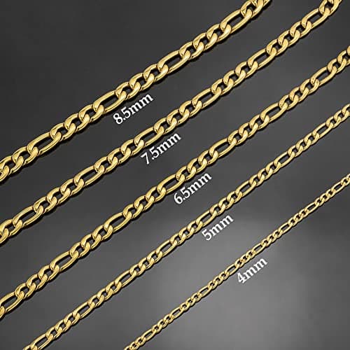18k Gold Plated Figaro Link Chain - Stainless Steel Necklace for Men and Women