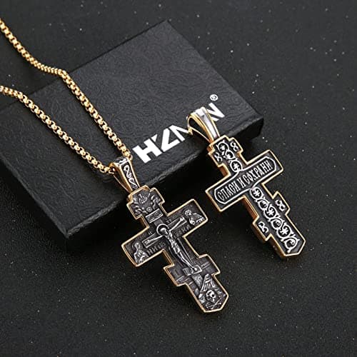 HZMAN Orthodox Cross Necklace for Men and Women - Retro Jesus Crucifix Pendant