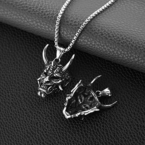 HZMAN Gothic Men's Stainless Steel Silver Demon Skull Pendant Necklace