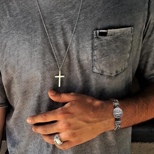 Knight Templar Red Cross Bracelet: Armor of God Stainless Steel Cuban Chain Link Bracelet