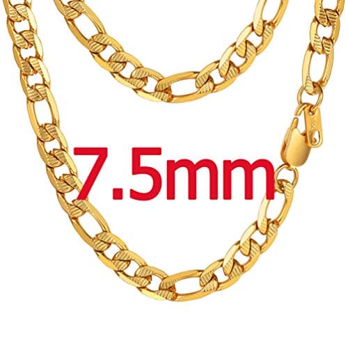 PROSTEEL Black 18K Gold Plated 316L Stainless Steel Figaro Chain Necklace, 14-30inch