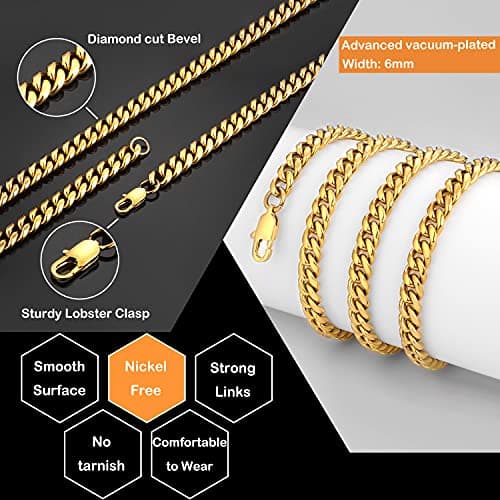 Jewlpire 18K Gold Plated Gold & Silver Chain 4mm-10mm Cuban Link 18-30 Inch