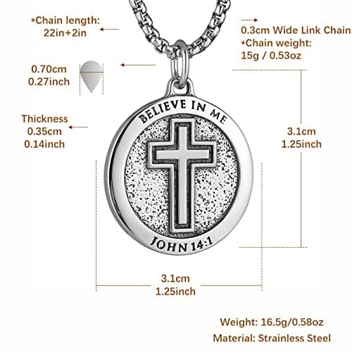 Inspirational Bible Verse Necklace for Men and Women - Stainless Steel Cross Pendant Gift
