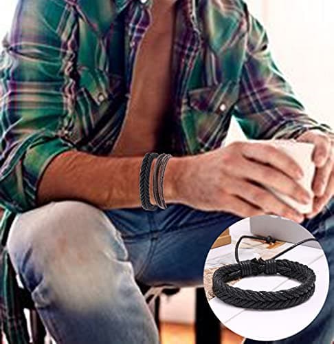 SAMOCO Multilayered Braided Leather Wristbands for Men & Women Adjustable