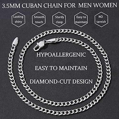 Fiusem Men's 14K Gold Plated Stainless Steel Chain Necklace, Silver Tone/Black, 16-28 Inches