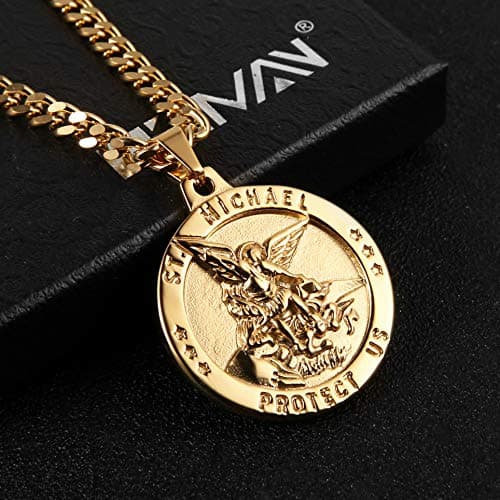 Stainless Steel Archangel St Michael Medal Pendant Necklace