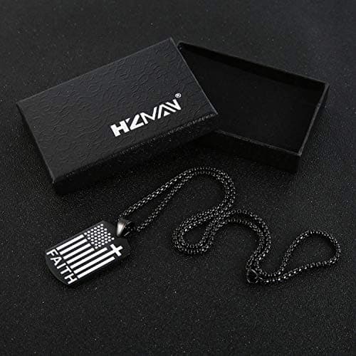 HZMAN American Flag Patriotic Cross Dog Tag Necklace