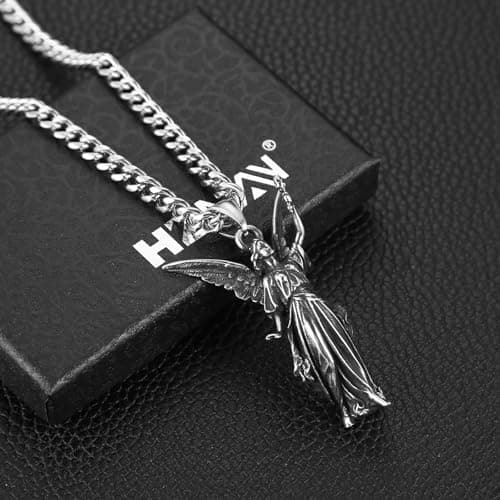 HZMAN Retro Stainless Steel Guardian Angel Pendant Necklace