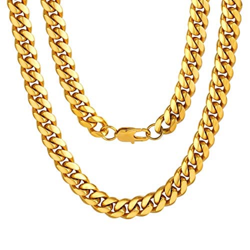 Men's Chunky Miami Cuban Chain Necklace with Custom Options - Available in Various Widths and Lengths, Gold Plated, Stainless Steel, or Black - Comes with Gift Box