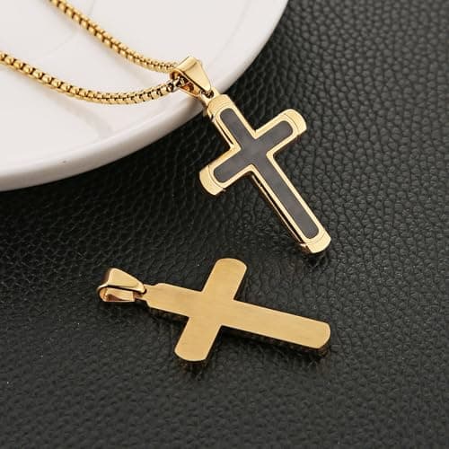 HZMAN Polished Stainless Steel Cross Necklace for Men & Women Christian Faith Jewelry Gift