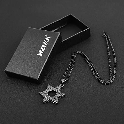 HZMAN Star of David Pendant Necklace Silver Stainless Steel Israel Necklace