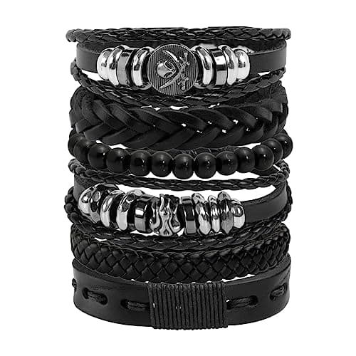 Manfnee Braided Leather Adjustable Bracelet for Men and Women