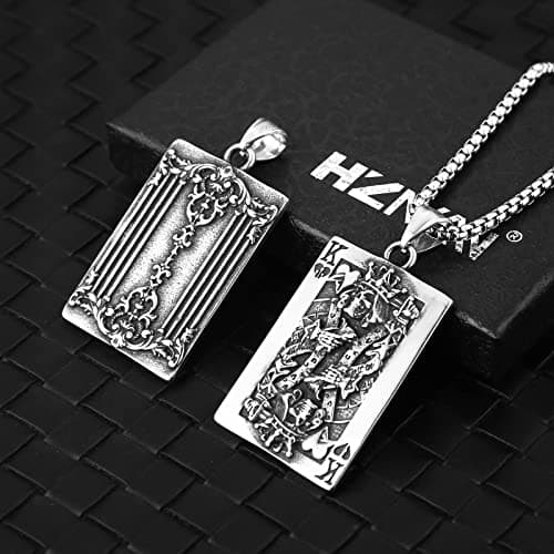 HZMAN Gothic Retro Skull Playing Card Stainless Steel Pendant Necklace