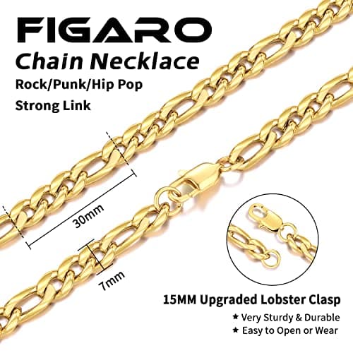 Men's 14K Gold Plated Figaro Chain Necklace