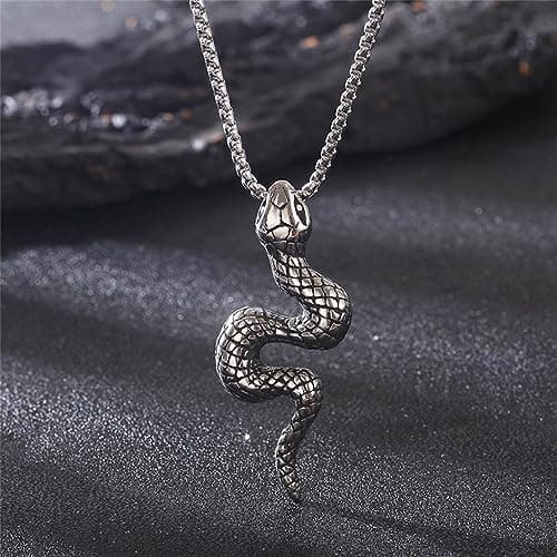 PAURO Men's Vintage Gothic Stainless Steel Snake Pendant Necklace