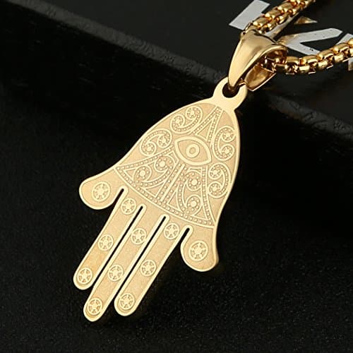 HZMAN Khamsah Stainless Steel Egyptian Eye Pendant Necklace for Success and Protection