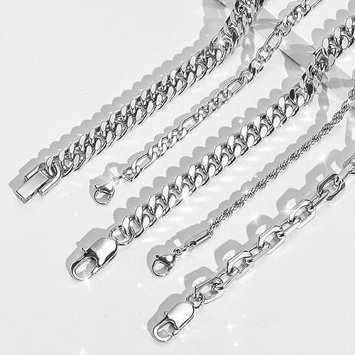 VNOX 5-7 Pcs Men Women Stainless Steel Curb Width Chain Bracelet Set 6.5-9 Inches