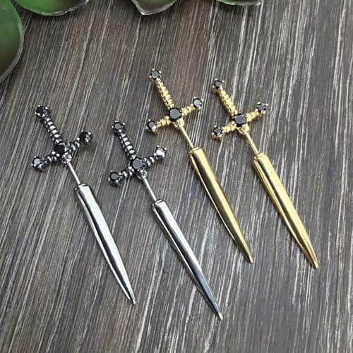 Rrdaily Vintage Gothic Sword Dangle Earrings Rhinestone Crystal Punk Style Costumes Jewelry