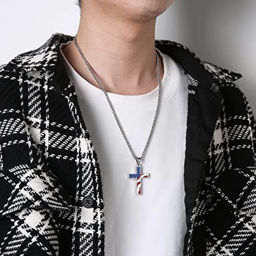 American Flag Cross Pendant Necklace
