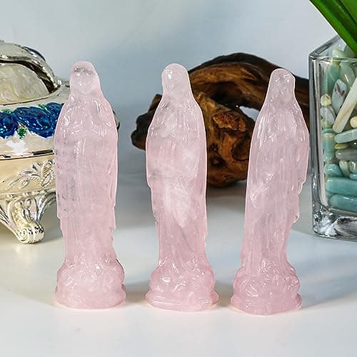 Rockcloud Virgin Mary Rose Quartz Figurine for Protection