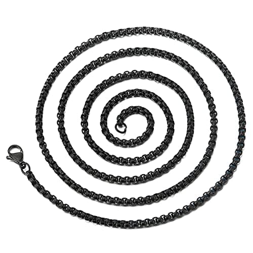 COOLSTEELANDBEYOND Men's Stainless Steel Snake Skull Pendant Necklace, Punk, 30 Inches Wheat Chain