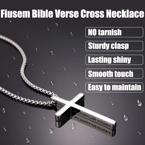 Men's Inspirational Fiusem Stainless Steel Cross Chain Necklace