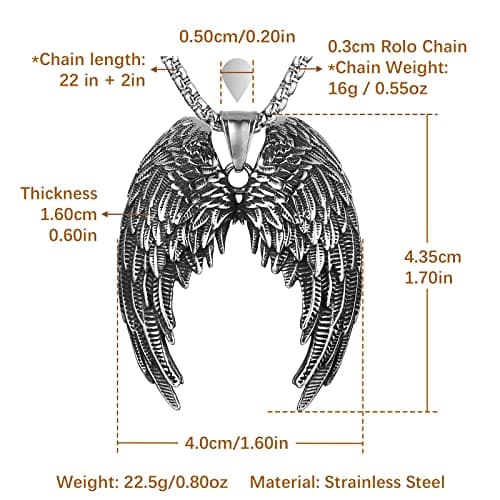 HZMAN Angel Wing Necklace Stainless Steel Gothic Punk Cross Pendant Faith Amulet Jewelry Gift