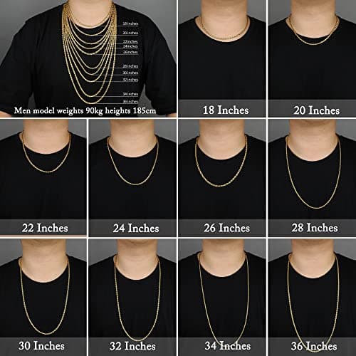 18k Real Gold Plated Stainless Steel Rope Chain Necklace for Men Women