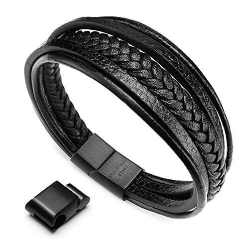 Murtoo Mens Multi-Layer Cowhide Leather Bracelet with Clasp