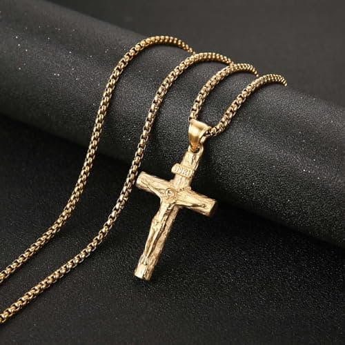 Stainless Steel Crucifix Cross Necklace for Men and Women with 24 Chain - Religious Jewelry Gift by HZMAN