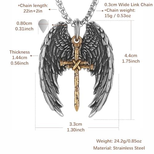 HZMAN Angel Wing Necklace - Stainless Steel Faith Pendant Jewelry