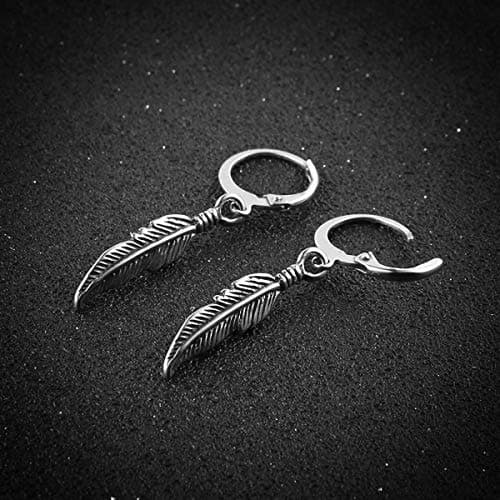 Stainless Steel Feather Design Hoop Earrings for Bike Punk, Gift for Christmas, Thanksgiving, New Year, Wedding