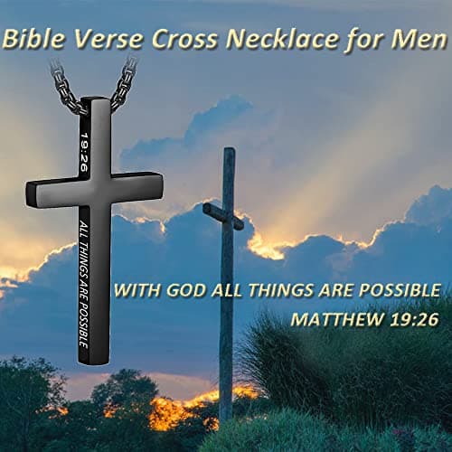 Men's Stainless Steel Cross Necklace with Bible Verse Pendant - Christian Jewelry Gift for Boys