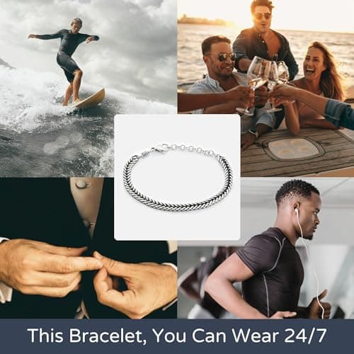 Galis Men's Premium Stainless Steel Snake Chain Bracelet, Silver Plated 7.5"
