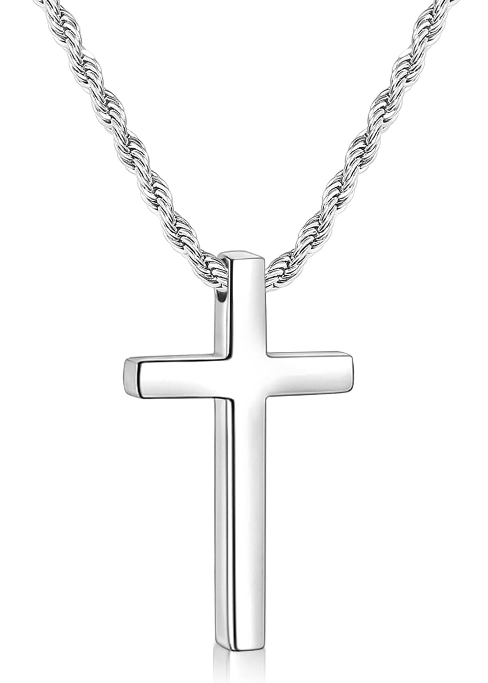 Fiusem Men's Stainless Steel Cross Necklace, 2.5mm Rope Chain, 16-28 inches