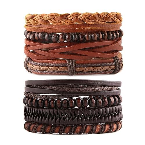 STWTR Mix 8 Wrap Bracelets Hemp Cords Wood Beads