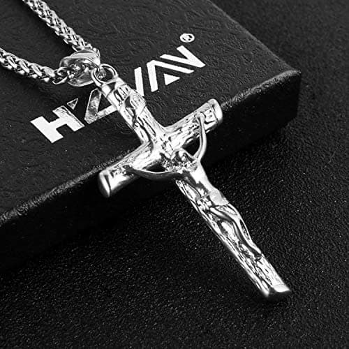 HZMAN Crucifix Cross Pendant Necklace with Chain for Men and Women